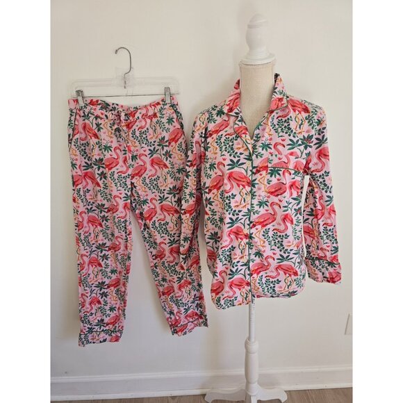 Print Fresh Organic Cotton Flamingo Floral Pink 2 Piece Pajama Set S Lounge - Picture 2 of 11